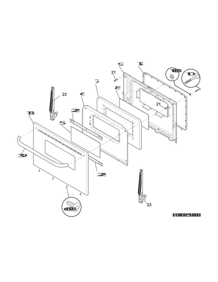 Door Diagram and Parts List for CCRE3530LWG  Crosley Range