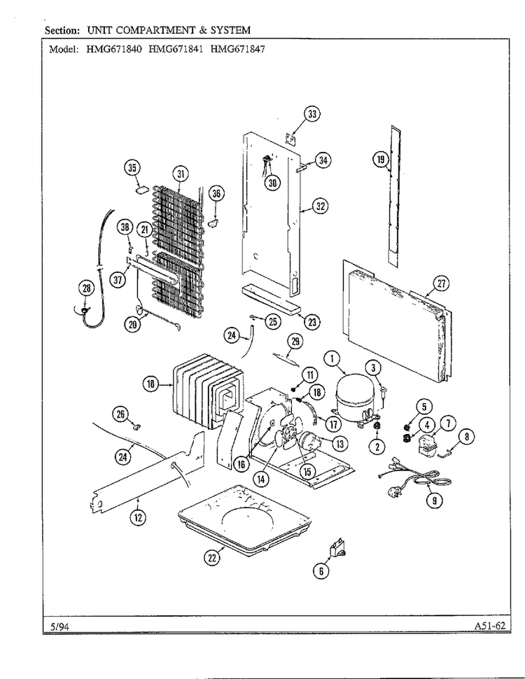 Unit Compartment And System Diagram and Parts List for 671840  Admiral Refrigerator