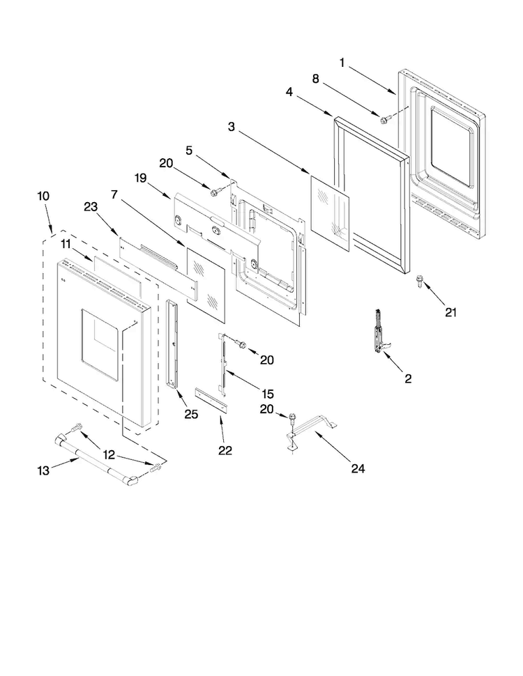 18" Oven Door Parts Diagram and Parts List for JGRP548WP01  Jenn-Air Range