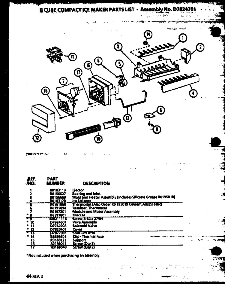 8 Cube Compact Ice Maker Diagram and Parts List for SXD19MW-P1121402WW  Amana Refrigerator