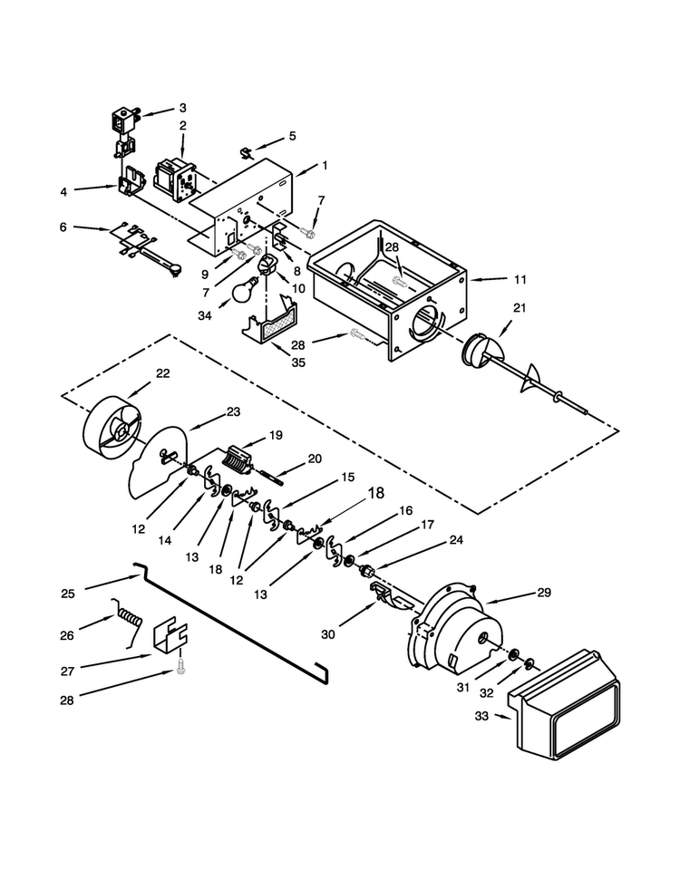Motor & Ice Container Parts Diagram and Parts List for ASD2526VES00  Amana Refrigerator