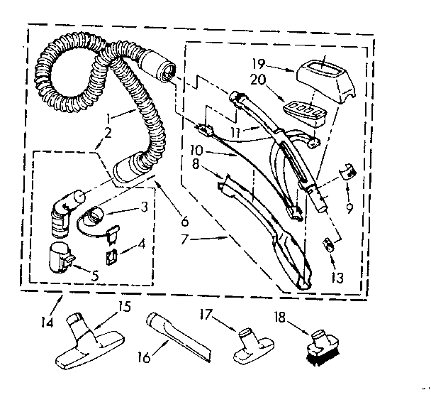 Hose And Attachment Parts Diagram and Parts List for 1162499280  Kenmore Filters & Accessories