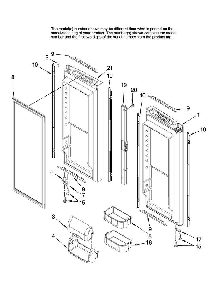 Refrigerator Door Parts Diagram and Parts List for JFC2290VTB10  Jenn-Air Refrigerator