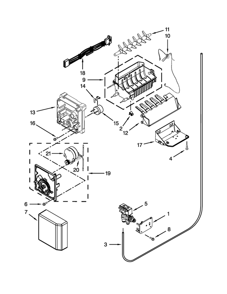 Icemaker Parts Diagram and Parts List for JSC24C8EAM01  Jenn-Air Refrigerator