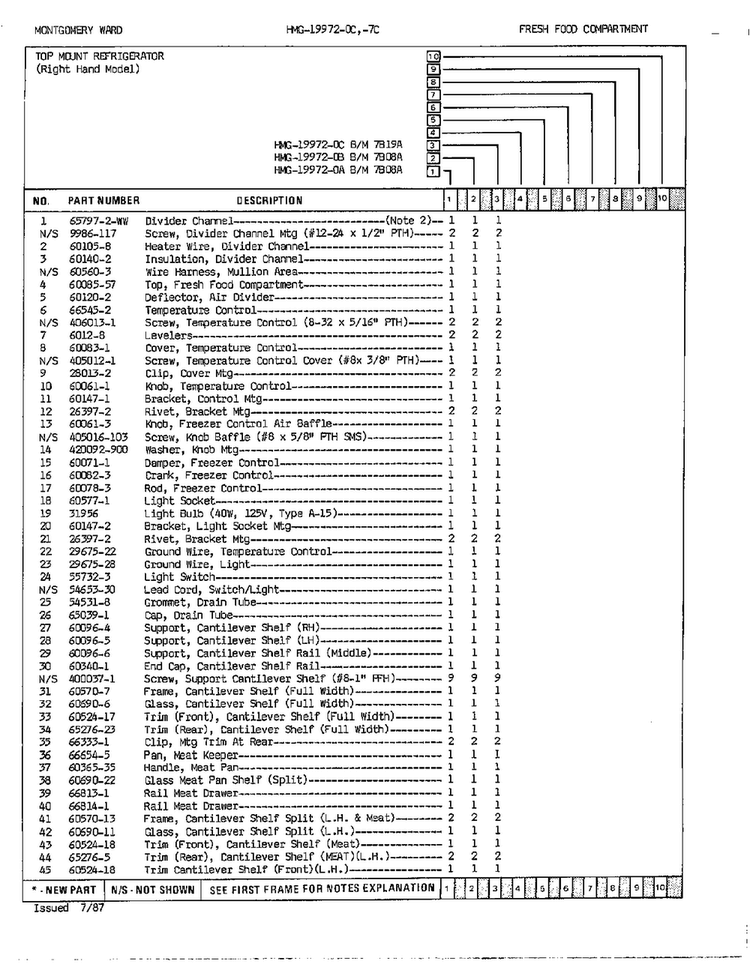 Fresh Food Compartment Page 2 Diagram and Parts List for 19972C  Admiral Refrigerator