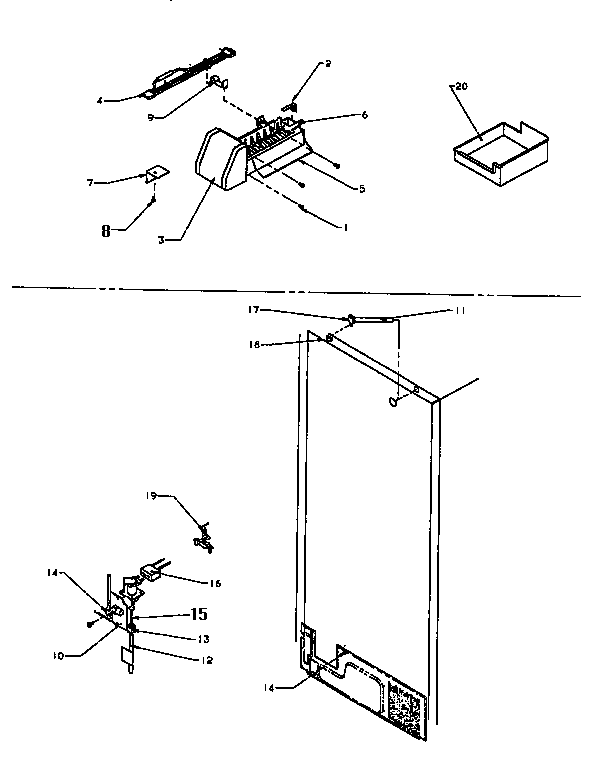 Factory Installed Ice Maker Diagram and Parts List for TXI22R2-P1168014W  Amana Refrigerator