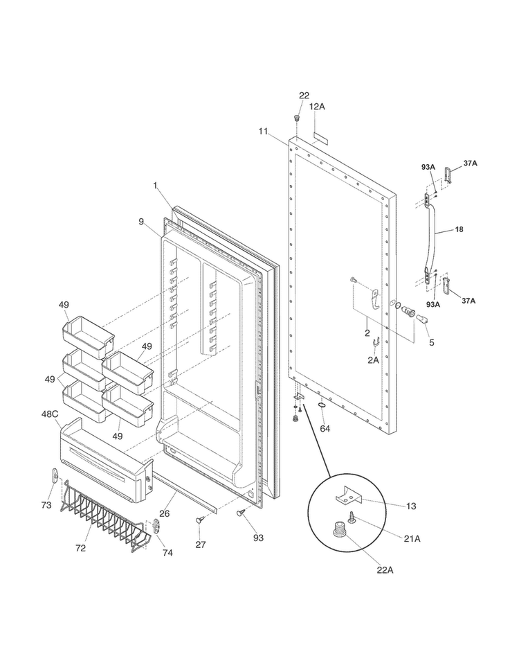 Door Diagram and Parts List for CFUM21LW3  Crosley Freezer
