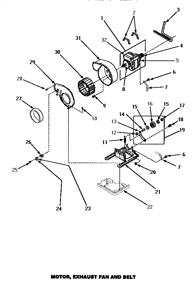 Motor, Exhaust Fan & Belt Diagram and Parts List for LG4429L P1158901WL Amana Dryer