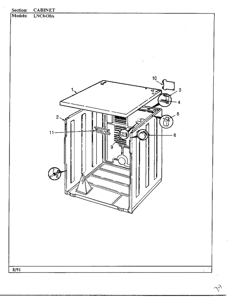 Cabinet Diagram and Parts List for 8430A REV E Norge Dryer