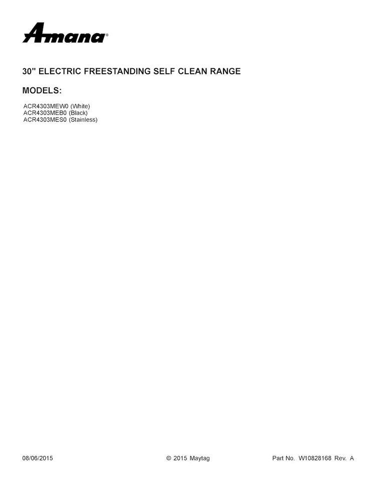 Cover Sheet Diagram and Parts List for ACR4303MEW0  Amana Range