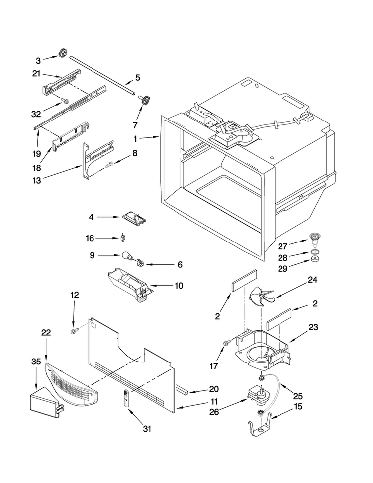 Freezer Liner Parts Diagram and Parts List for JFC2089HPF3  Jenn-Air Refrigerator