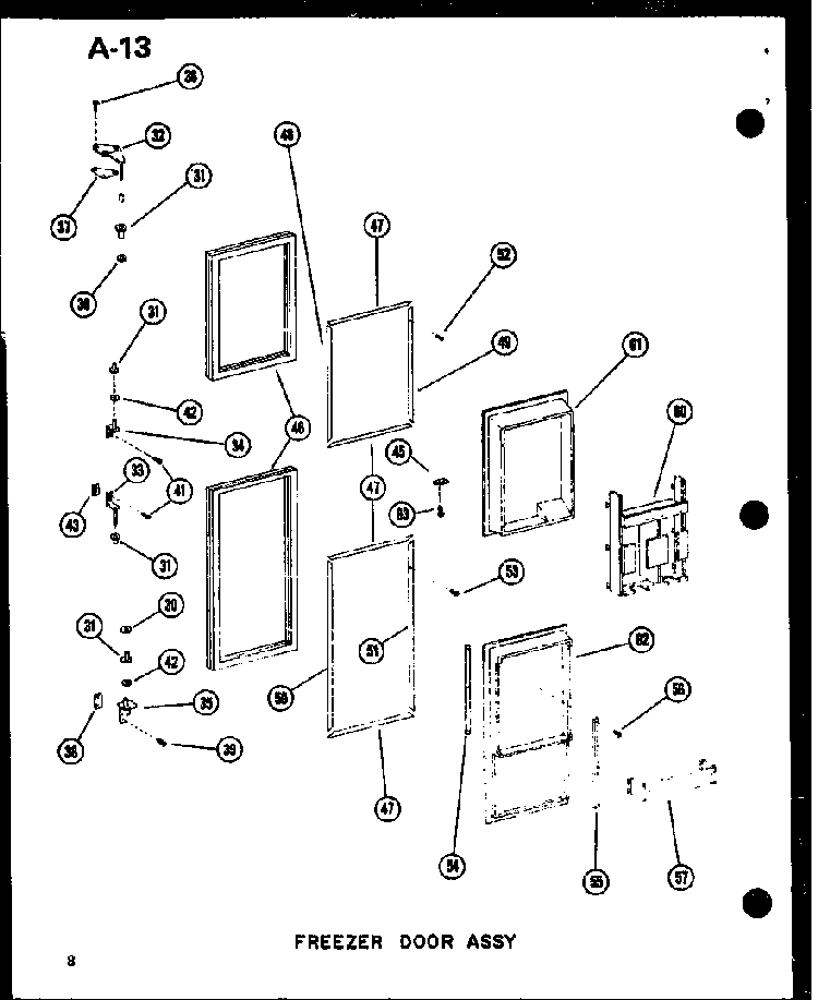Freezer Door Assy Diagram and Parts List for SRI19W-P60350-36W  Amana Refrigerator