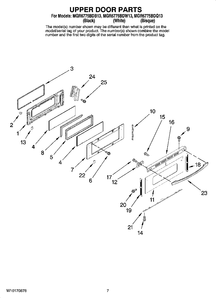 UPPER DOOR PARTS Diagram and Parts List for MGR6775BDB13  Maytag Range