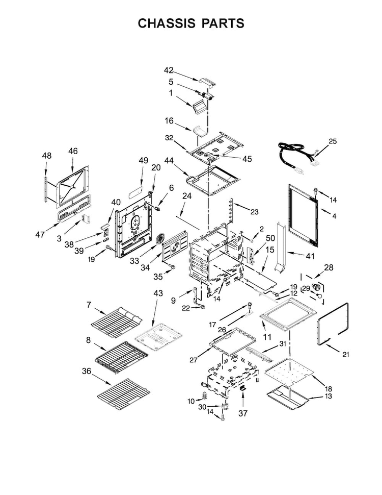 Chassis Parts Diagram and Parts List for JGS1450DB0  Jenn-Air Range