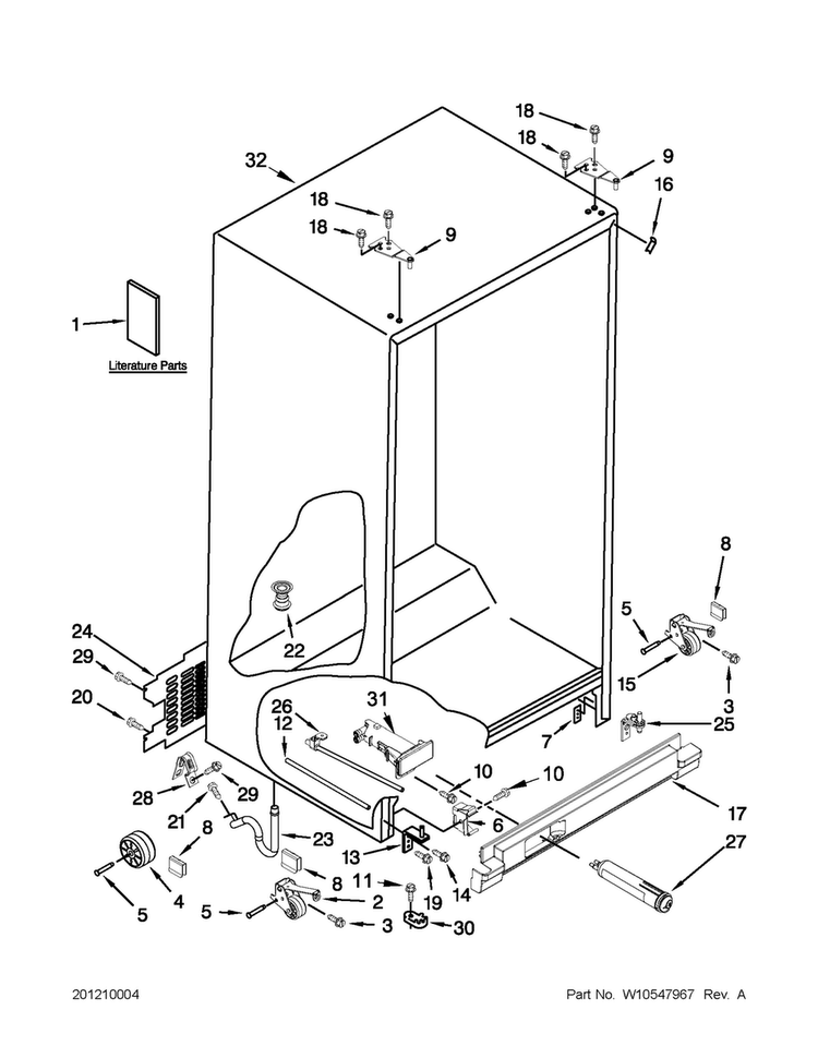 Cabinet Parts Diagram and Parts List for MSF25D4XAB00  Maytag Refrigerator