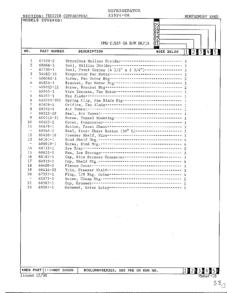 Freezer Compartment Page 2 Diagram and Parts List for 21524-0A  Admiral Refrigerator