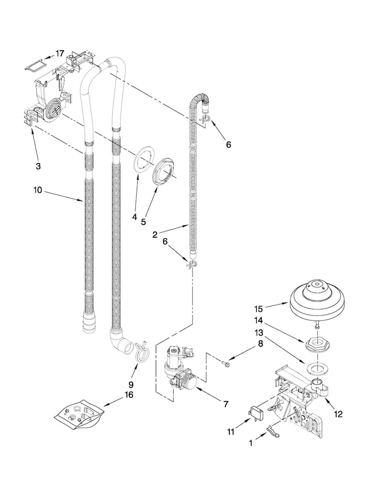 Fill, Drain And Overfill Parts Diagram and Parts List for MDBH979SAW1  Maytag Dishwasher