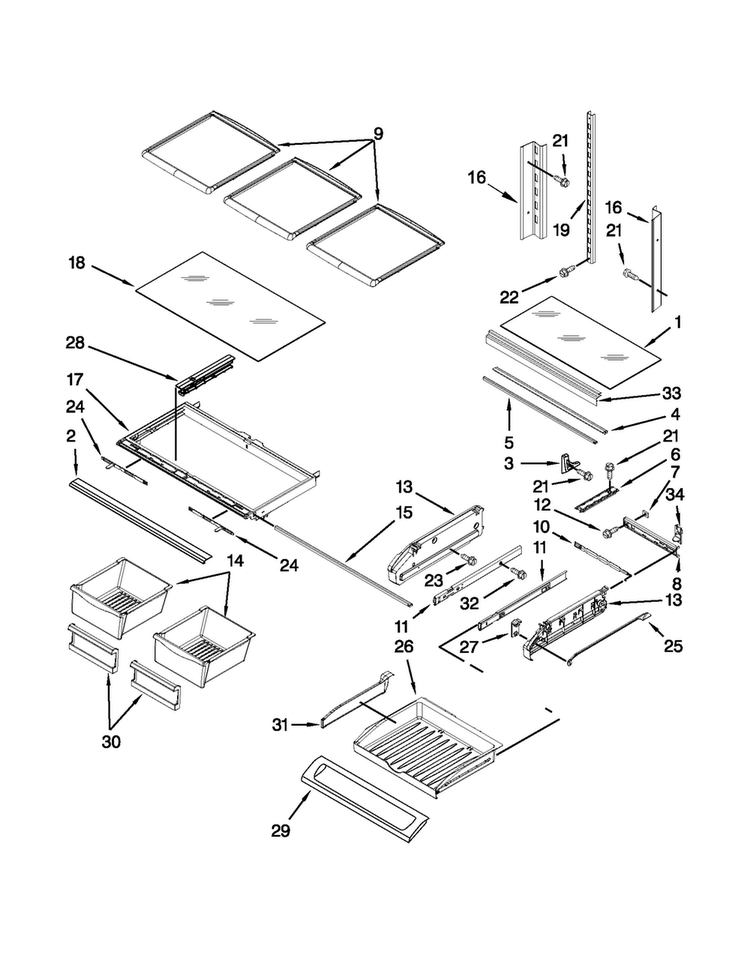 Shelf Parts Diagram and Parts List for MFI2269VEM9  Maytag Refrigerator
