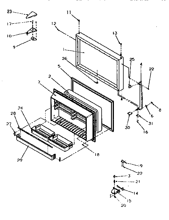 Freezer Door Diagram and Parts List for TR21S4W-P1196104WW  Amana Refrigerator