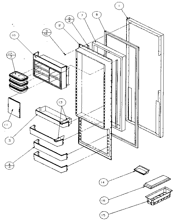 Refrigerator Door Diagram and Parts List for 36051-P1122003W  Amana Refrigerator