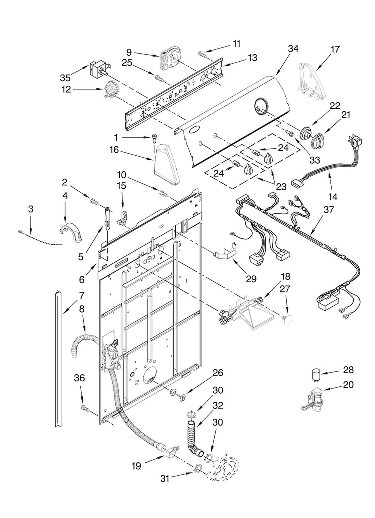 Controls And Rear Panel Parts Diagram and Parts List for NTW4500VQ1  Amana Washer