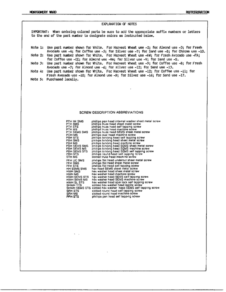 Explanation Of Notes Diagram and Parts List for 24774A  Admiral Refrigerator