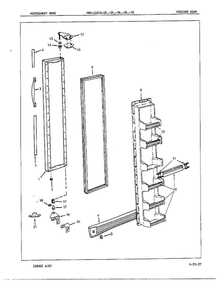Freezer Door/misc Diagram and Parts List for 21874A  Admiral Refrigerator