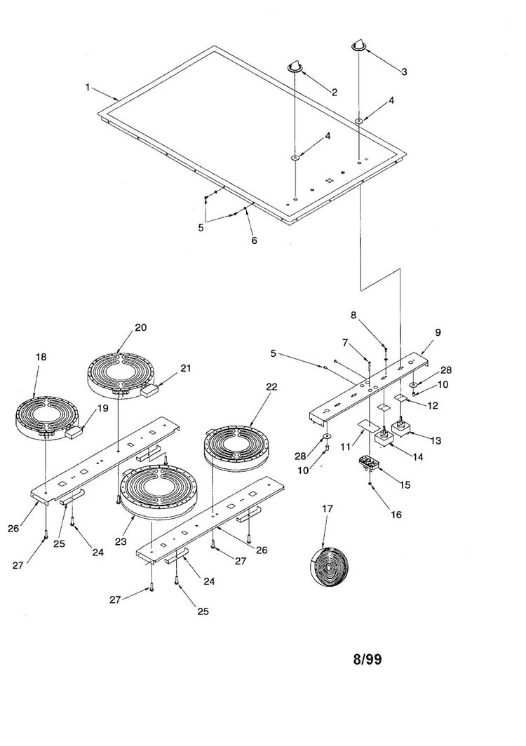 Cooktop Assembly Diagram and Parts List for AK2T30E4-P1143707NE  Amana Cooktop