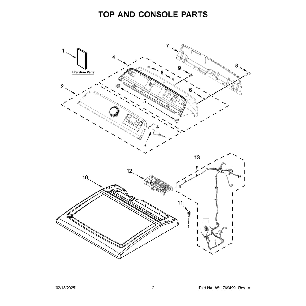 Top And Console Parts Diagram and Parts List for MGD7230HC4  Maytag Dryer