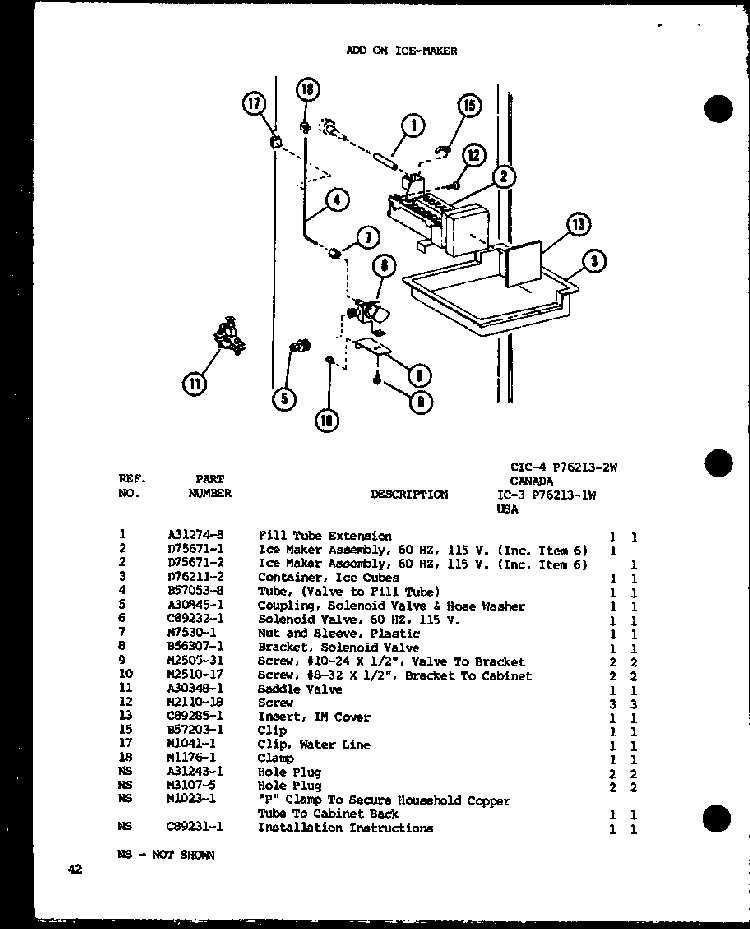 Add On Ice-maker Diagram and Parts List for TM16G1-P76512-28W  Amana Refrigerator