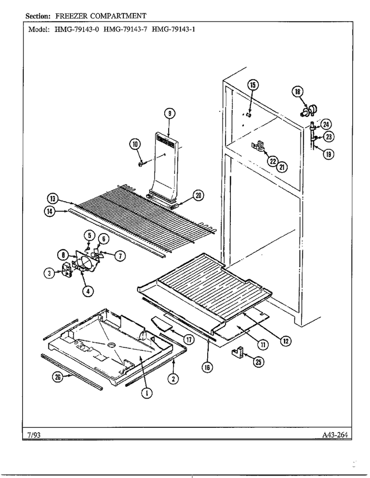 Freezer Compartment Diagram and Parts List for 79143-0A  Admiral Refrigerator