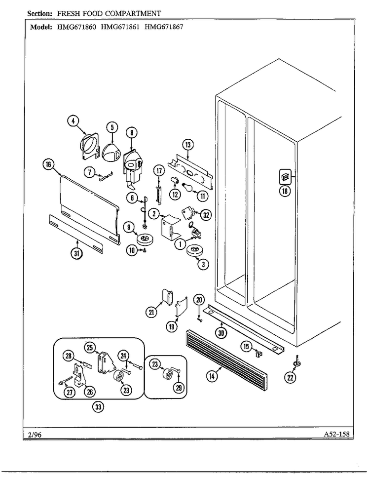 Fresh Food Compartment Diagram and Parts List for 671867  Admiral Refrigerator