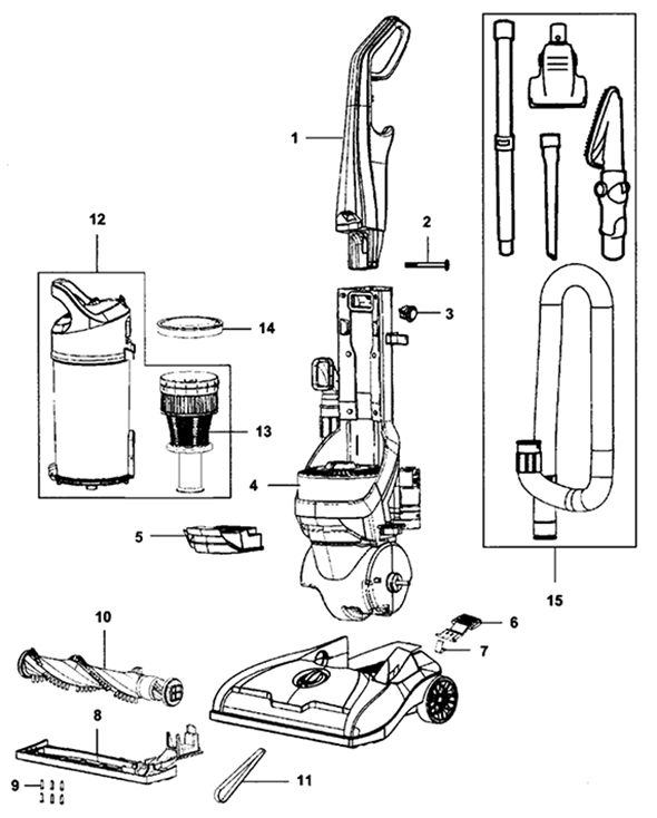 Diagram Diagram and Parts List for UH71250  Hoover Upright Vacuum