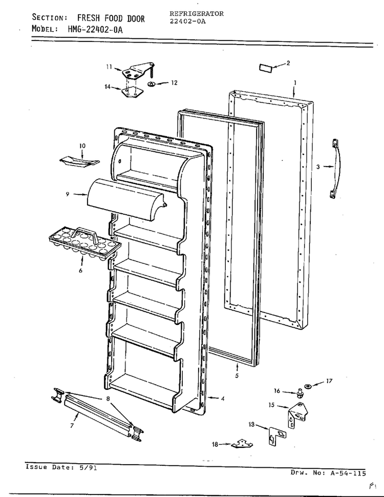 Fresh Food Door Diagram and Parts List for 22402-0A  Admiral Refrigerator