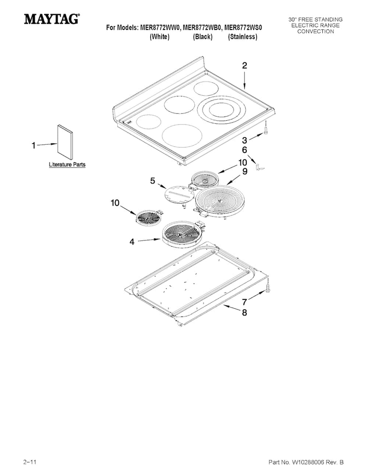 Cooktop Parts Diagram and Parts List for MER8772WB0  Maytag Range