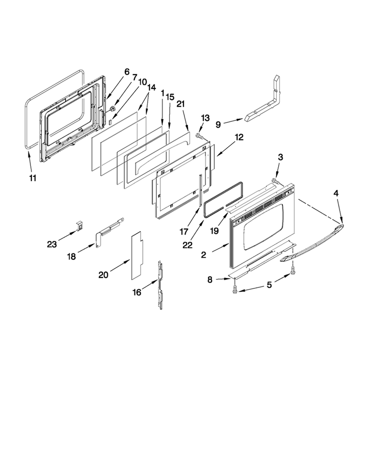 Door Parts Diagram and Parts List for MGS5875BDS23  Maytag Range