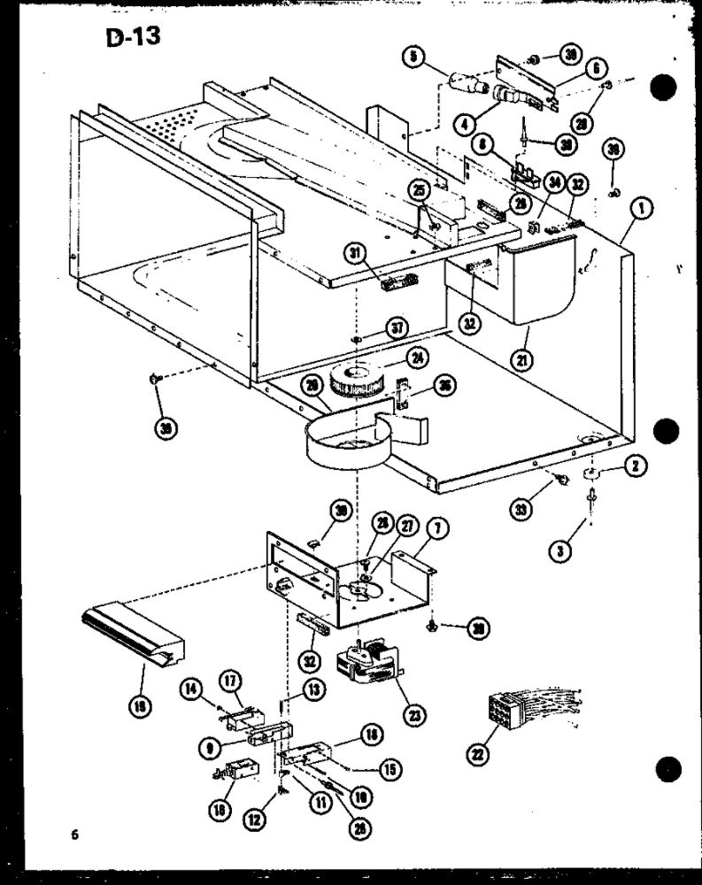 Blower/Switch Diagram and Parts List for RR-7B P74364-5M Amana Microwave