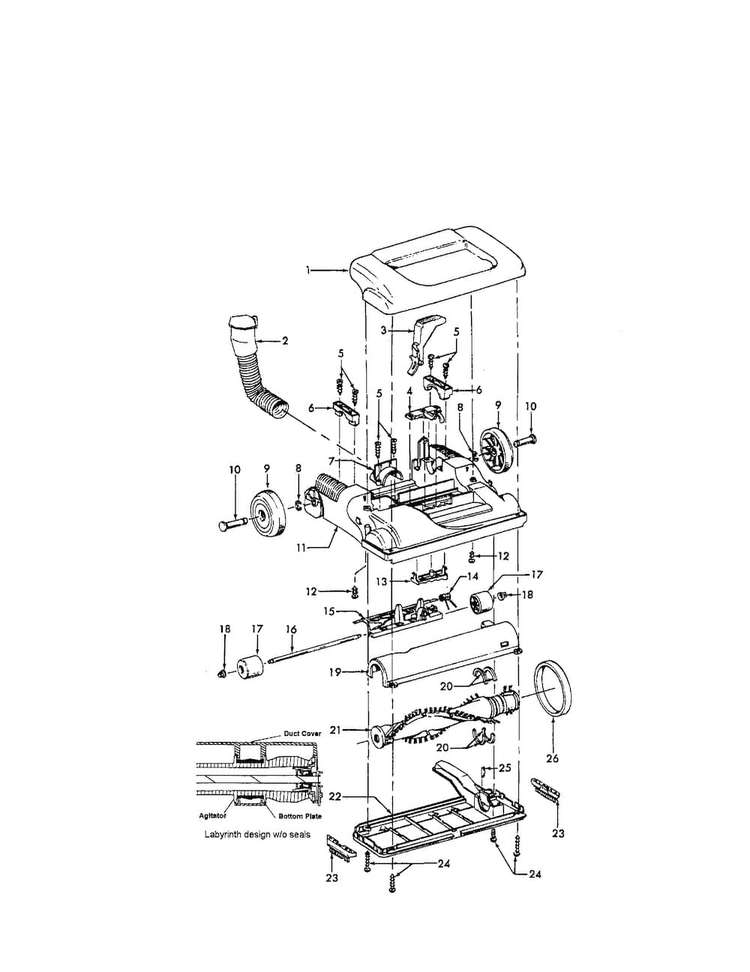 Hood/agitator Diagram and Parts List for U5446-990  Hoover Upright Vacuum