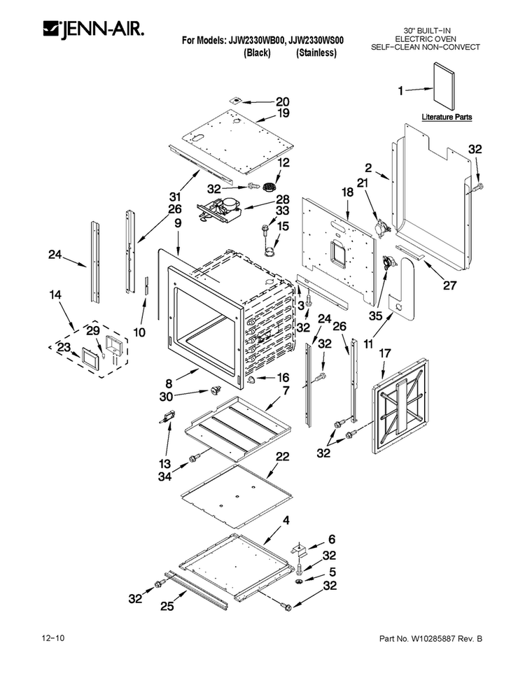 Oven Parts Diagram and Parts List for JJW2330WB00  Jenn-Air Wall Oven
