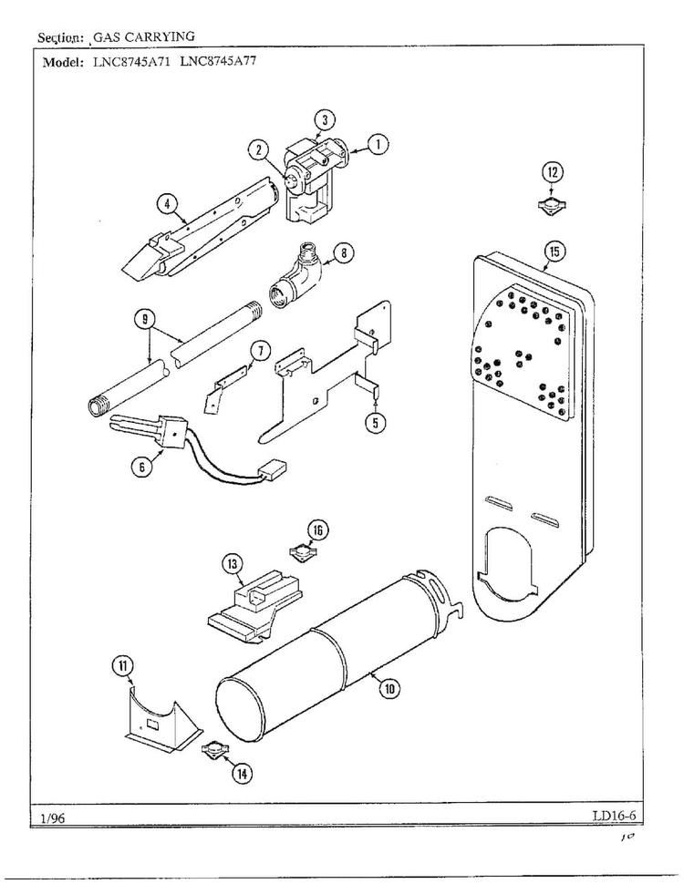 Gas Carrying Diagram and Parts List for LNC-8745  Maytag Dryer