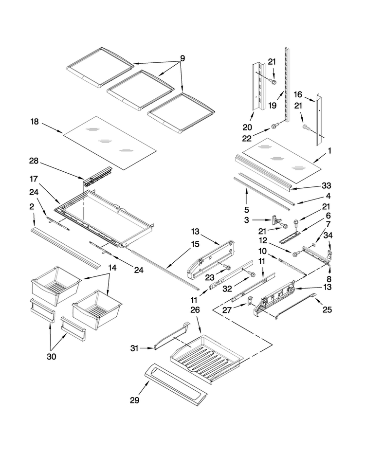 Shelf Parts Diagram and Parts List for MFI2269VEM4  Maytag Refrigerator