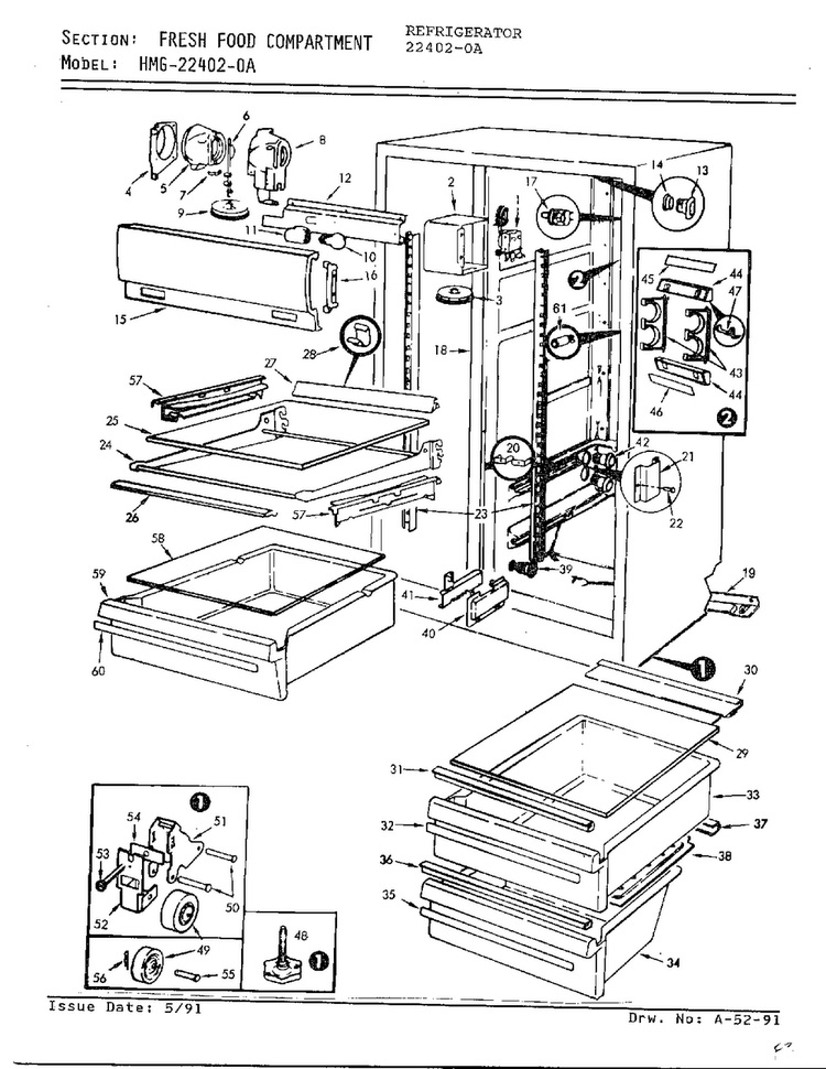 Fresh Food Compartment Diagram and Parts List for 22402-0A  Admiral Refrigerator