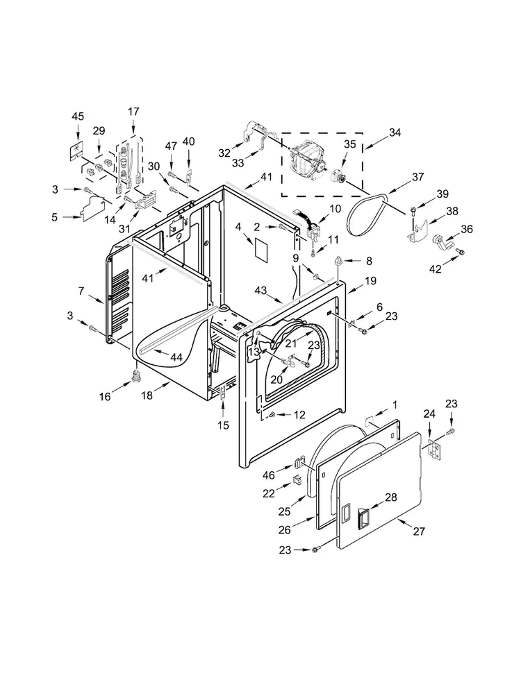 Cabinet Parts Diagram and Parts List for MEDX655DW1  Maytag Dryer