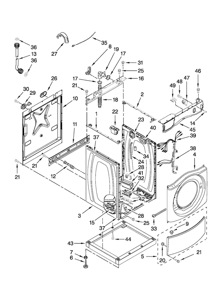 Washer Cabinet Parts Diagram and Parts List for MLE20PDBZW0  Maytag Washer Dryer Combo