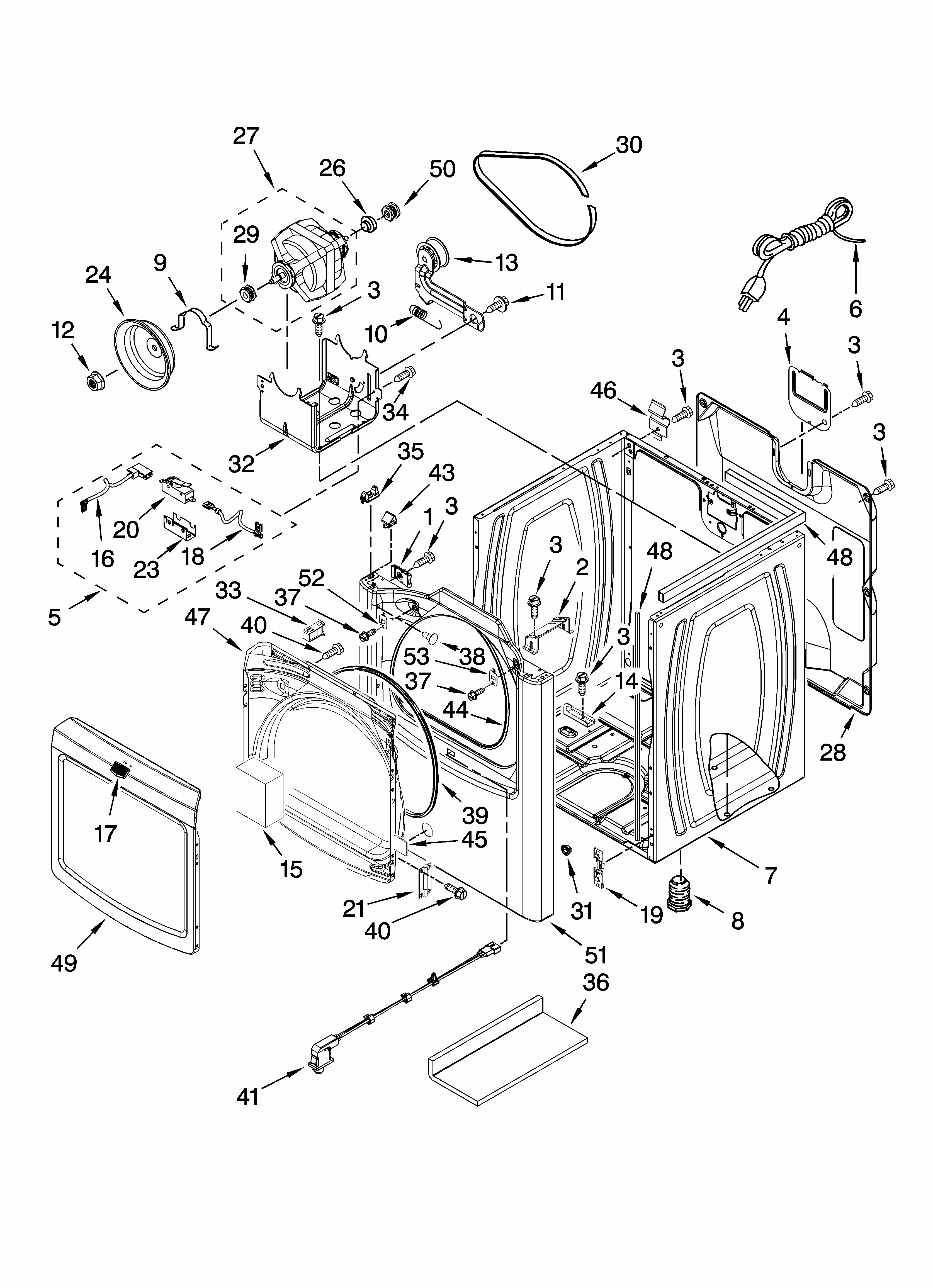 Cabinet Parts Diagram and Parts List for MGDB200VQ0  Maytag Dryer