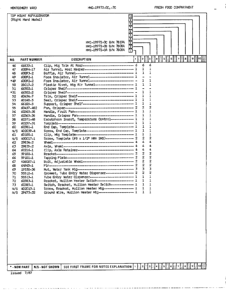 Fresh Food Compartment Page 3 Diagram and Parts List for 19972C  Admiral Refrigerator