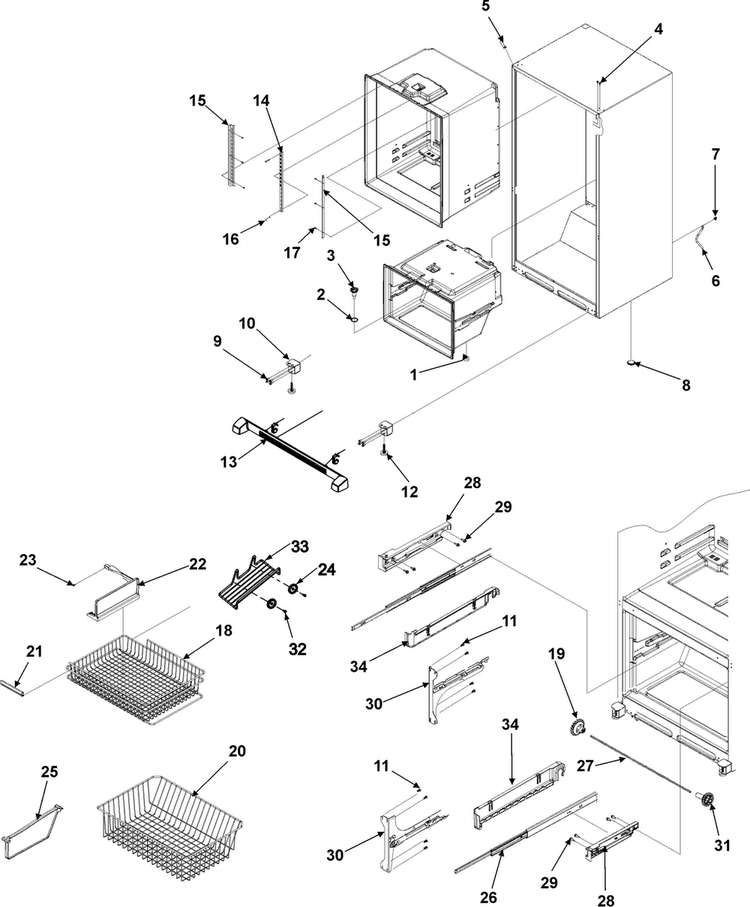 Interior Cabinet & Freezer Shelving Diagram and Parts List for ABB1922FEB0  Amana Refrigerator