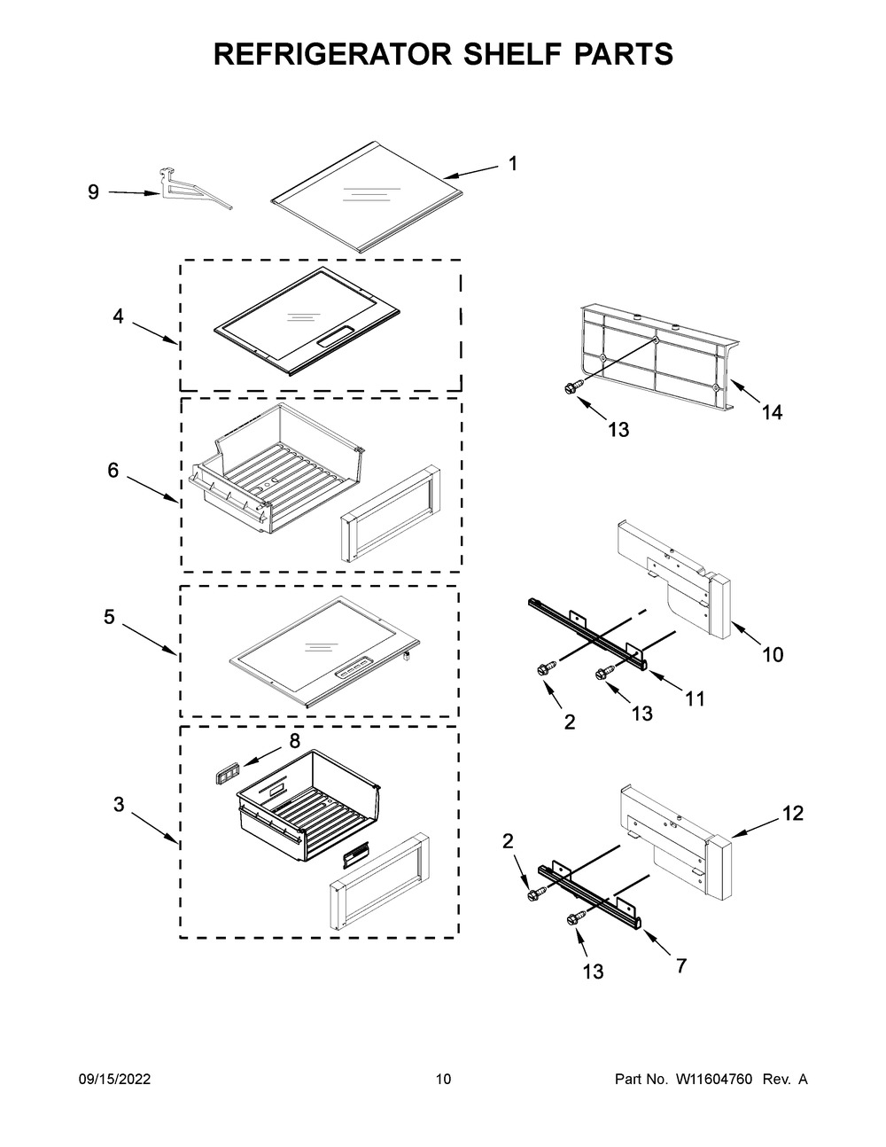 Refrigerator Shelf Parts Diagram and Parts List for JBSFS42NMX00  Jenn-Air Refrigerator