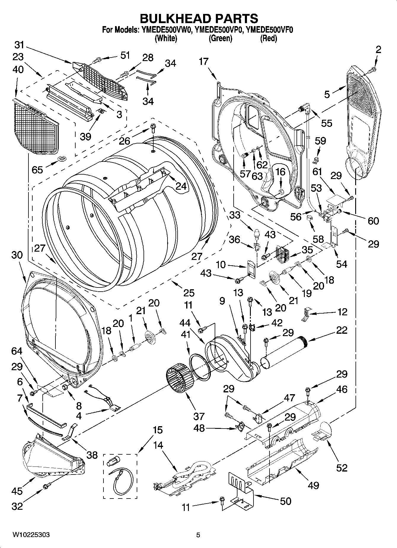 03 - BULKHEAD PARTS Diagram and Parts List for YMEDE500VP0  Maytag Dryer