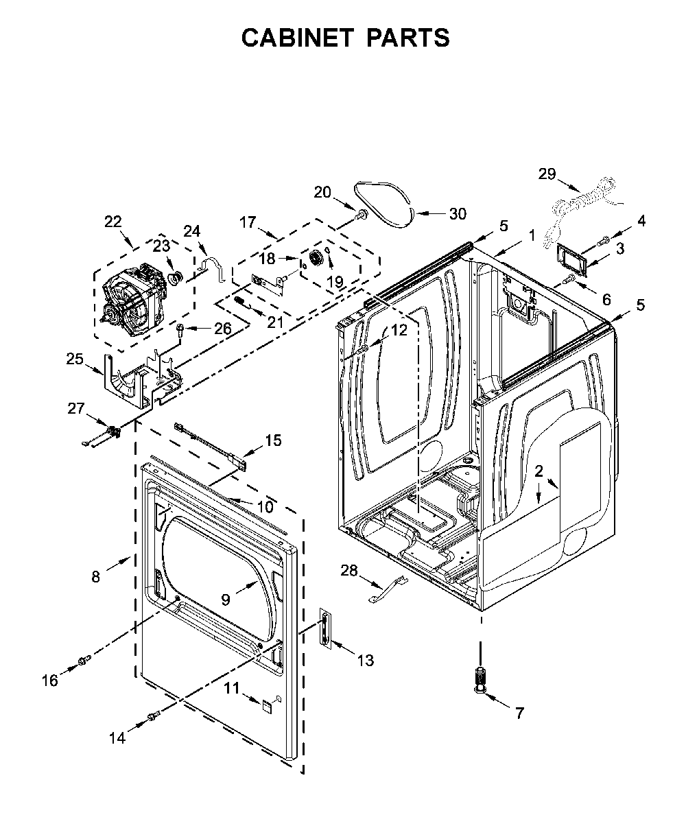 Cabinet parts Diagram and Parts List for MGD6230HC0  Maytag Dryer